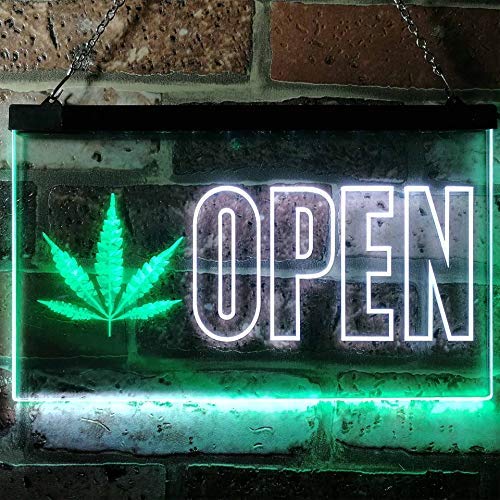 Open Medical Marijuana Leaf Dual LED Neon Light Sign